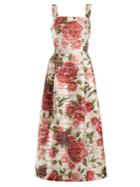 Dolce & Gabbana Peony And Rose-print Raw-silk Midi Dress