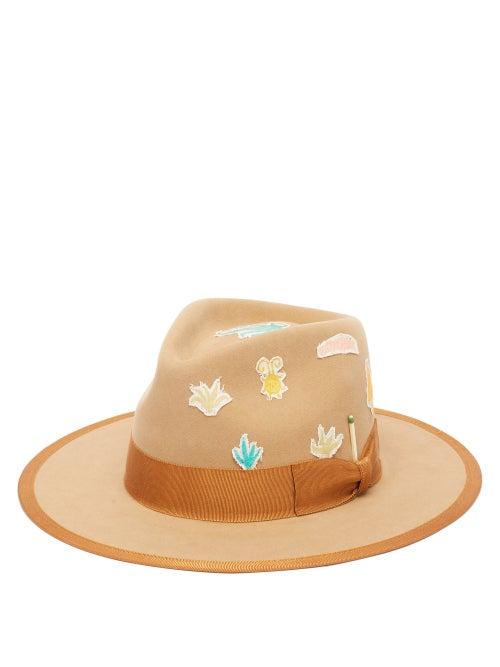 Matchesfashion.com Nick Fouquet - Aqua Fino Appliqu Felt Fedora Hat - Mens - Brown