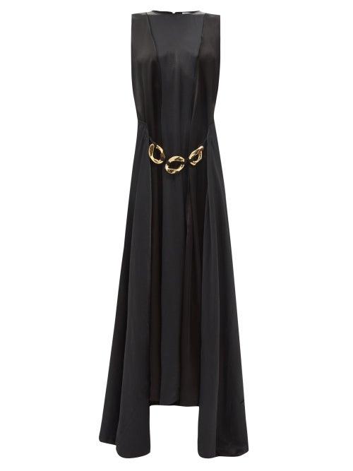 Jw Anderson - Chain-embellished Asymmetric-hem Satin Dress - Womens - Black