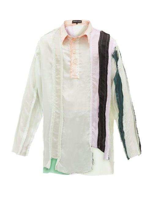 Matchesfashion.com Edward Cuming - Raw-edge Panelled Silk Shirt - Mens - Multi