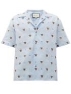 Matchesfashion.com Gucci - Tiger Head Jacquard Cotton Shirt - Mens - Blue