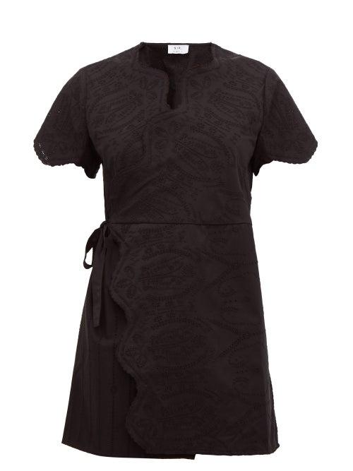 Matchesfashion.com Sir - Delilah Broderie-anglaise Cotton Wrap Mini Dress - Womens - Black