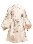 Matchesfashion.com Emilia Wickstead - Rowena Belted Italy Print Dress - Womens - Pink Print