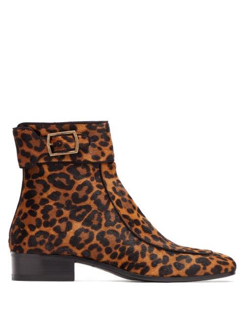 Matchesfashion.com Saint Laurent - Miles Leopard Print Ankle Boots - Womens - Leopard