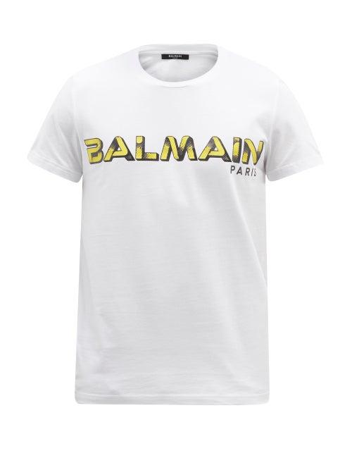 Mens Rtw Balmain - Logo-print Cotton-jersey Polo Shirt - Mens - White