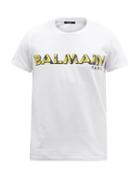 Mens Rtw Balmain - Logo-print Cotton-jersey Polo Shirt - Mens - White