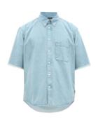 Matchesfashion.com Balenciaga - Raw Edged Short Sleeved Denim Shirt - Mens - Light Blue