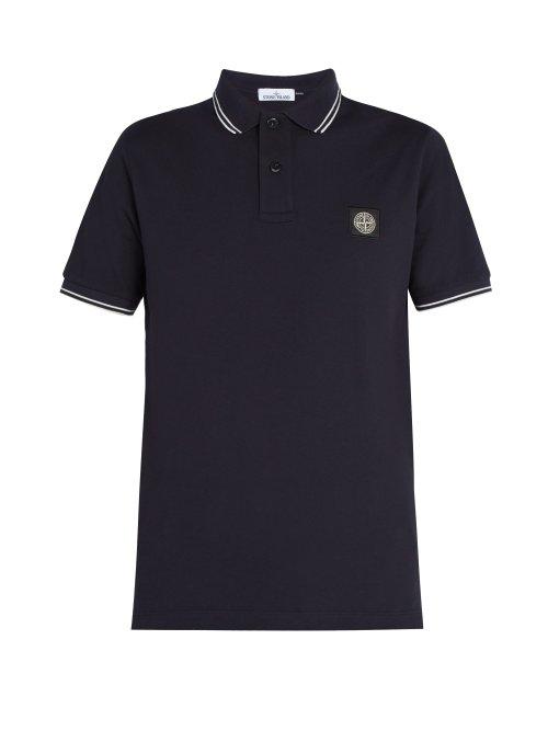 Matchesfashion.com Stone Island - Logo Patch Cotton Blend Piqu Polo Shirt - Mens - Navy