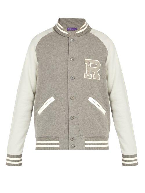 Matchesfashion.com Ralph Lauren Purple Label - Logo Embroidered Cotton Blend Varsity Jacket - Mens - Grey