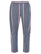 Matchesfashion.com P. Le Moult - Striped Herringbone Cotton Pyjama Trousers - Mens - Navy