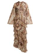 Matchesfashion.com Etro - Vega Tiered Silk Blend Dress - Womens - Grey Print