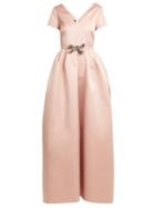 Matchesfashion.com Rochas - Dragonfly Appliqu V Neck Duchess Satin Gown - Womens - Light Pink