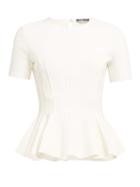 Matchesfashion.com Alexander Mcqueen - Ribbed Short Sleeve Peplum Hem Sweater - Womens - Ivory