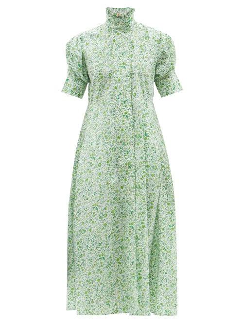 Thierry Colson - Venetia Floral Cotton-poplin Shirt Dress - Womens - Green Print