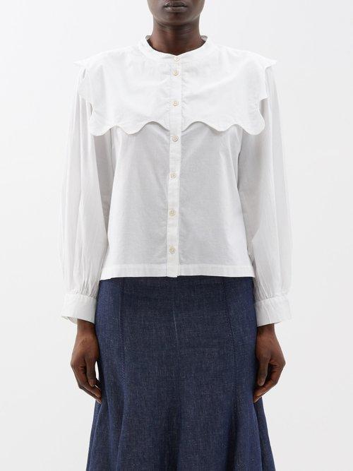 Sea - Leona Scallop-trim Cotton Blouse - Womens - White