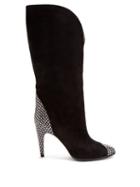 Matchesfashion.com Givenchy - High Snakeskin Effect Panel Suede Boots - Womens - Black White