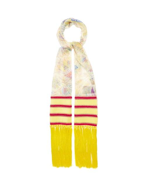 Matchesfashion.com Etro - Paisley-print Fringed Silk-georgette Scarf - Womens - Yellow Multi