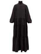 Matchesfashion.com Rochas - Balloon-sleeve Gathered Duchess-satin Gown - Womens - Black