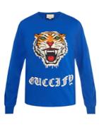 Gucci Tiger-embroidered Crew-neck Cotton Sweatshirt
