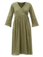 Matchesfashion.com Loup Charmant - Byblos Organic-cotton Voile Wrap Dress - Womens - Green