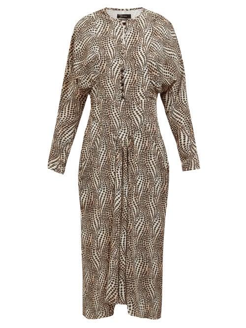 Matchesfashion.com Isabel Marant - Ibelky Gathered Dot-print Dress - Womens - Beige Print