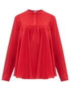 Matchesfashion.com Giambattista Valli - Gathered Silk Crepe De Chine Blouse - Womens - Red