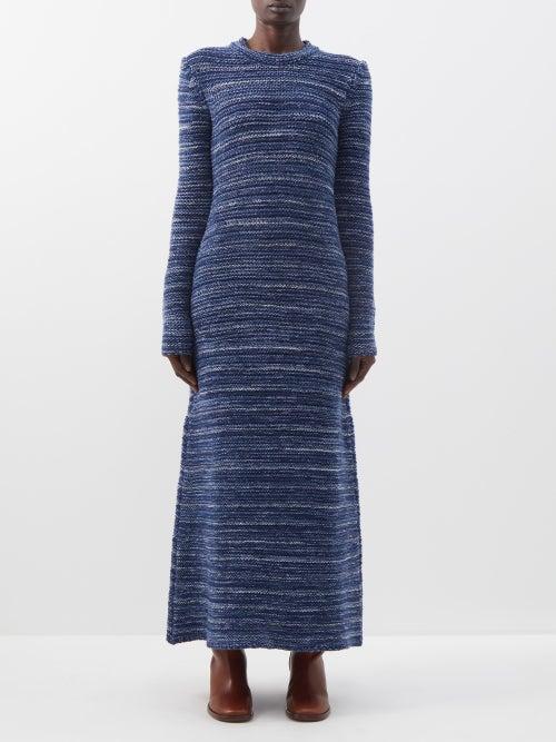 Chlo - Long-sleeved Mlange-cashmere Maxi Dress - Womens - Blue Stripe