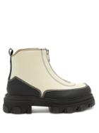 Matchesfashion.com Ganni - Zipped Topstitched Leather Boots - Womens - Cream