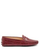 Matchesfashion.com Tod's - Gommino Crocodile-effect Leather Penny Loafers - Womens - Red