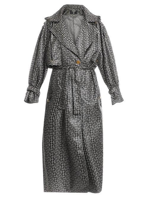 Balmain - Monogram-print Hooded Technical Trench Coat - Womens - Black White