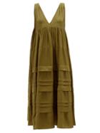 Matchesfashion.com Anaak - Airi Pintucked Silk-habutai Maxi Dress - Womens - Olive Green