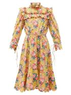 Matchesfashion.com Horror Vacui - Hilaria Peony Print Cotton Dress - Womens - Yellow Multi