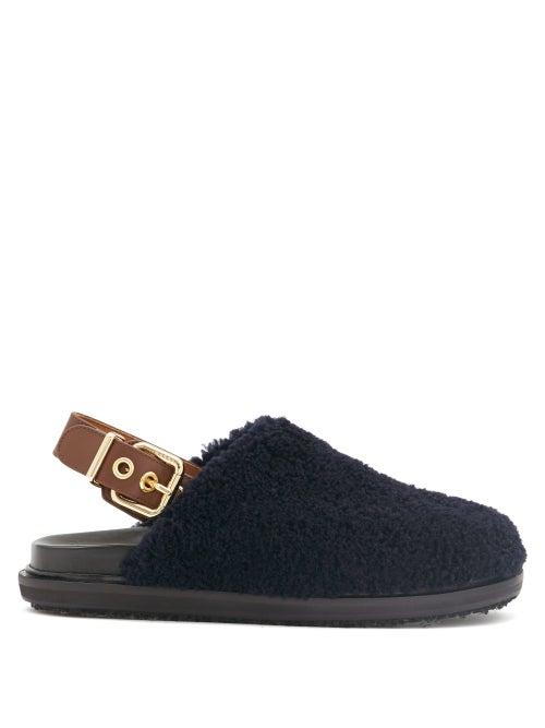 Matchesfashion.com Marni - Shearling Slingback Sandals - Womens - Navy