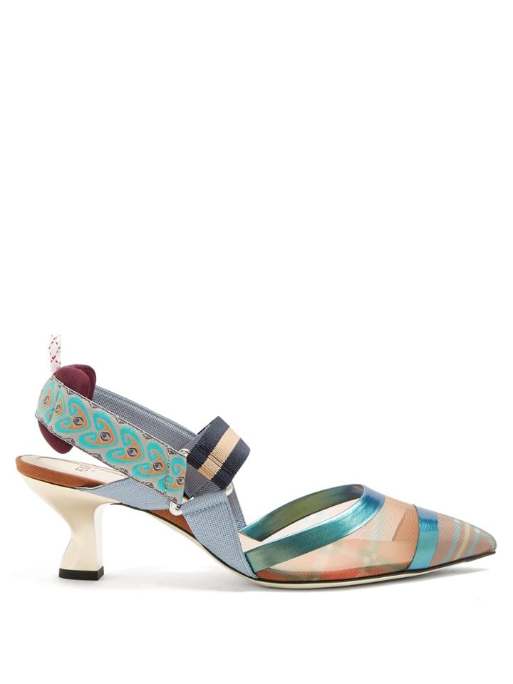 Fendi Colibri Tartan-print Slingback Mesh Pumps