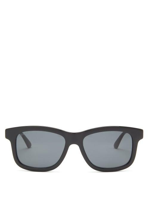 Matchesfashion.com Gucci - Web-stripe Square Acetate Sunglasses - Mens - Black