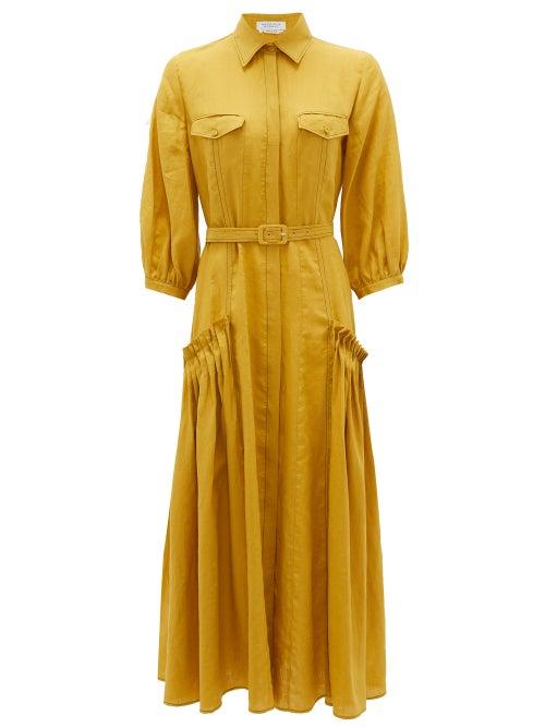 Matchesfashion.com Gabriela Hearst - Woodward Aloe-infused Linen Shirt Dress - Womens - Yellow