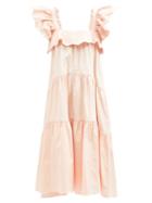 Kika Vargas - Cicely Ruffled Square-neck Cotton-blend Dress - Womens - Light Pink