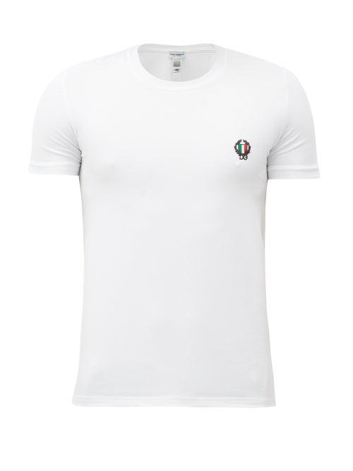Matchesfashion.com Dolce & Gabbana - Logo-embroidered Cotton-blend Jersey T-shirt - Mens - White