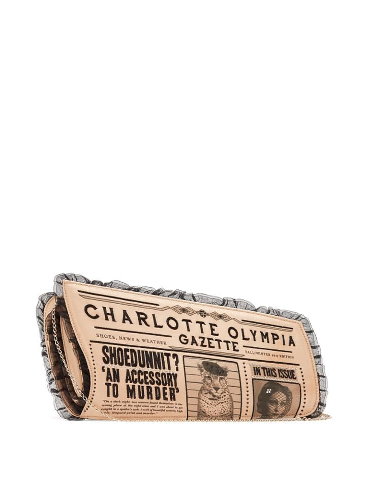 Charlotte Olympia Gazette Embroidered Satin Clutch