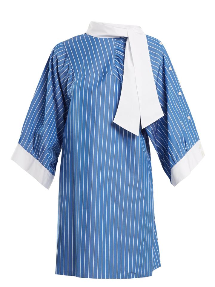 Maison Margiela Striped Tie-neck Cotton Shirtdress