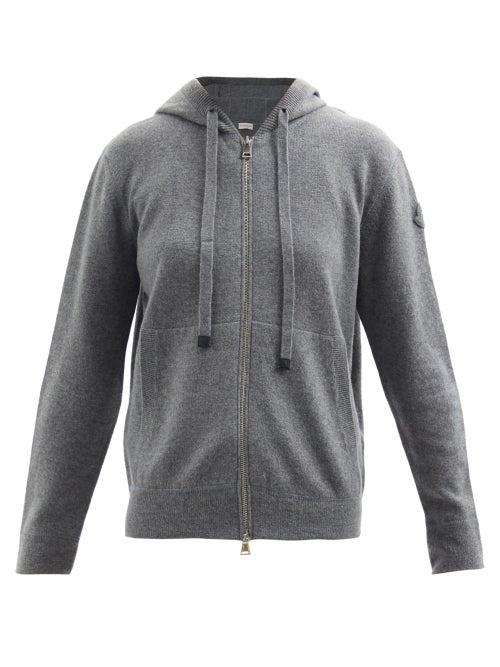 Moncler - Zipped Hooded Wool-blend Cardigan - Womens - Grey