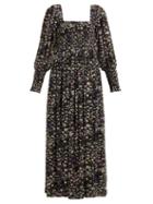 Matchesfashion.com Ganni - Shirred Floral Print Georgette Maxi Dress - Womens - Black Multi