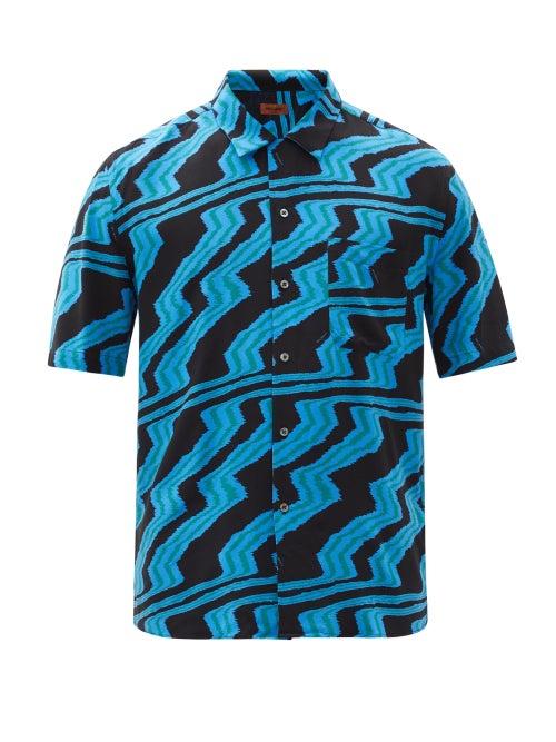 Matchesfashion.com Missoni - Cuban-collar Zigzag-print Poplin Shirt - Mens - Blue Multi