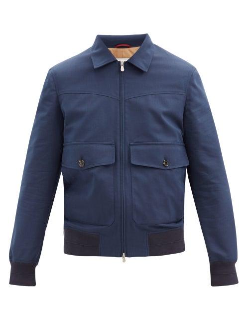 Matchesfashion.com Brunello Cucinelli - Patch Pocket Wool-blend Gabardine Jacket - Mens - Blue