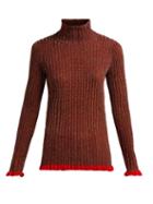 Matchesfashion.com Chlo - Ruffle Trimmed Silk Blend Sweater - Womens - Dark Red