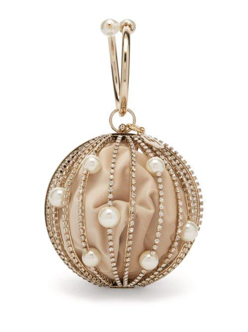 Matchesfashion.com Rosantica By Michela Panero - Sasha Crystal And Pearl Cage Pouch - Womens - Gold Multi