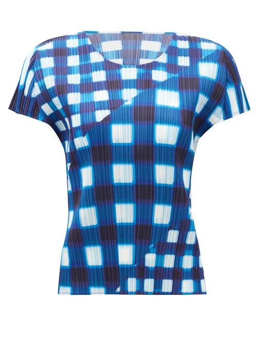Matchesfashion.com Pleats Please Issey Miyake - Check Technical-pleated T-shirt - Womens - Blue White