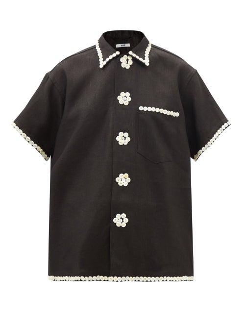 Bode - Button-embellished Linen-canvas Shirt - Womens - Black
