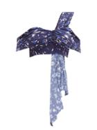 Matchesfashion.com Self-portrait - Botanical Print Draped Bikini Top - Womens - Navy Multi