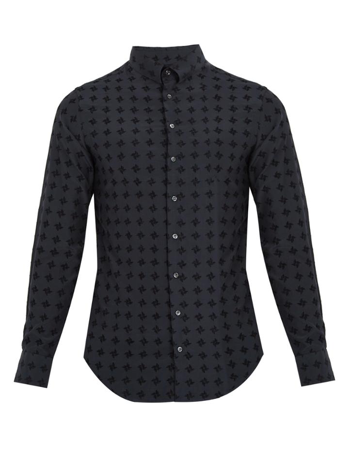 Giorgio Armani Single-cuff Flocked Silk And Cotton-blend Shirt